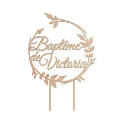 Décor pic à gâteau avec prénom bapteme personnalisés végétal nature