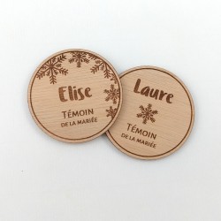 badge bois mariage hiver flocon