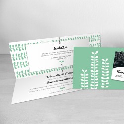 faire-part mariage liane et bois vert pastel