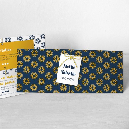 faire-part mariage citron jaune bleu marine