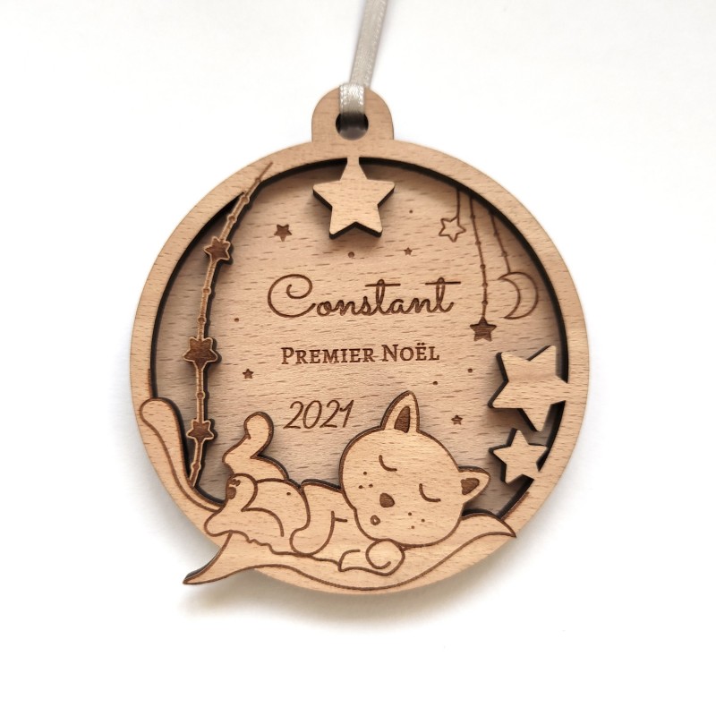 Boule De Noel Chat Personnalisee 1er Noel Bebe Ornement Personnalise Decoration De Noel Boules De Noel Personnalisees En Bois Poppiz Fab