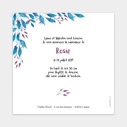 faire part naissance nature feuille bleue