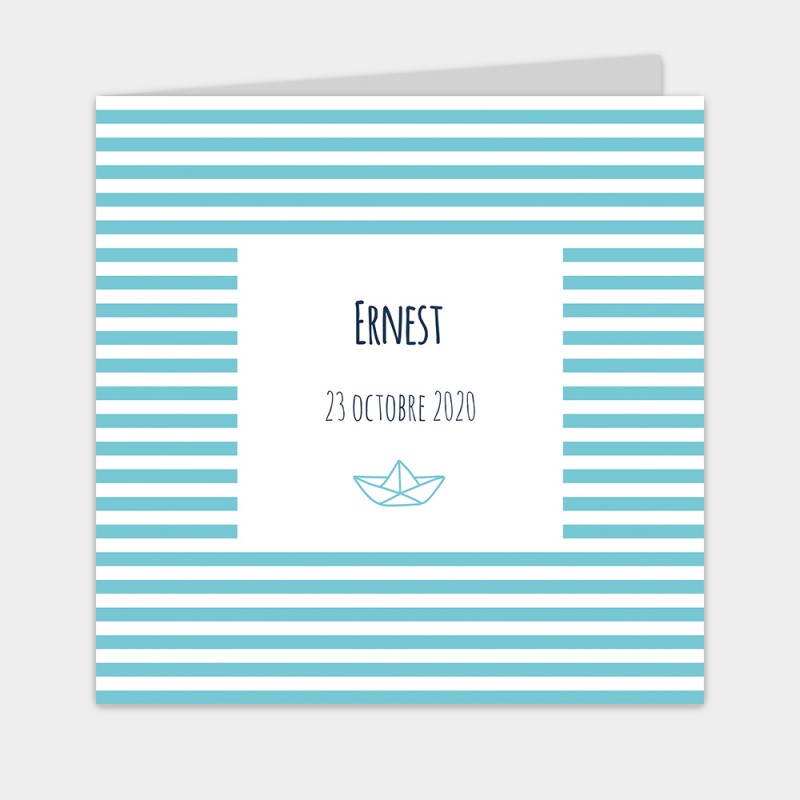 faire part de naissance bateau marin rayure bleu