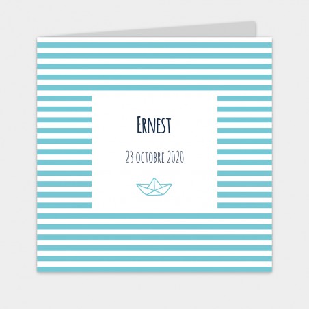 faire part de naissance bateau marin rayure bleu