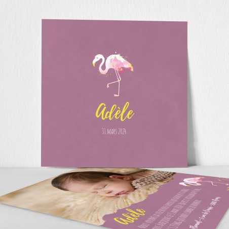 Faire part de naissance flamant rose aquarelle