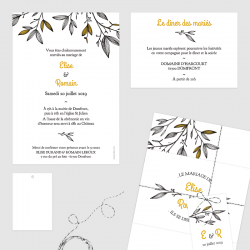 Faire part mariage plusieurs cartons reliés branches provence