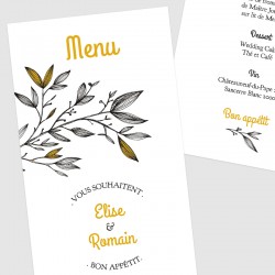 Menu de mariage personnalisable Provence feuillage jaune noir