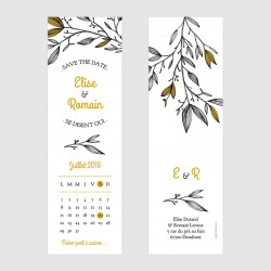 Marque page save the date mariage provence illustration feuilles branches