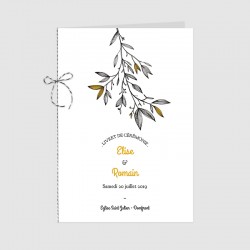 Couverture et ficelle de livret cérémonie mariage illustration branche provence