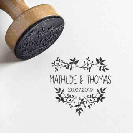 tampon mariage cœur fleur feuille