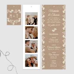 Faire part mariage 3 cartons étiquette photo carton invitation kraft fleuri lien