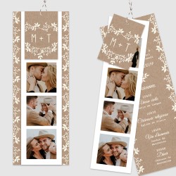 Faire part mariage photomaton marque page kraft champêtre